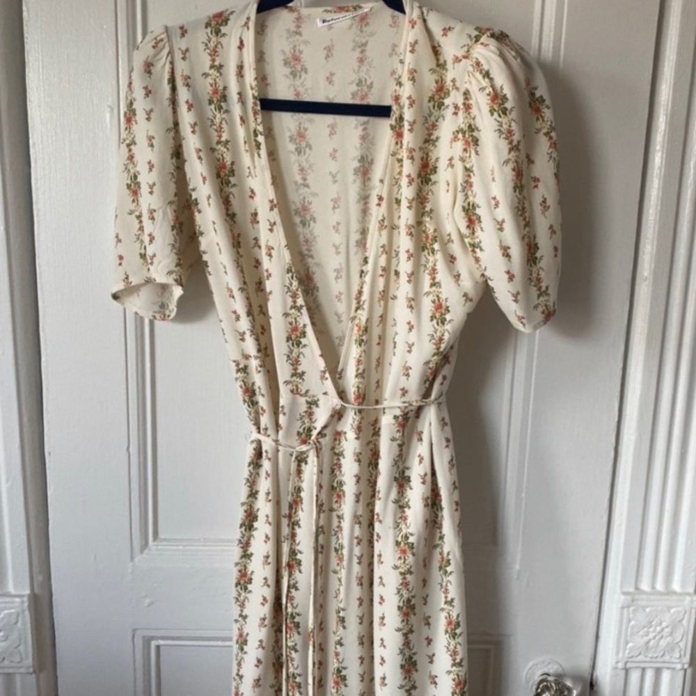 Reformation Cream Floral Mini Dress with Pink & Green Accents